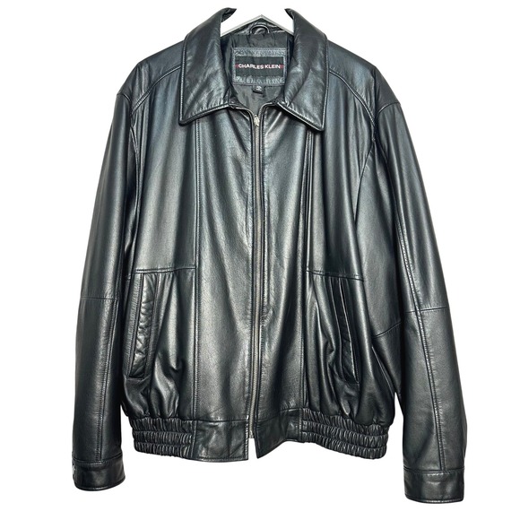 Charles Klein Other - Vintage Charles Klein Mens Black Leather Bomber Jacket XXL Full Zip Outerwear